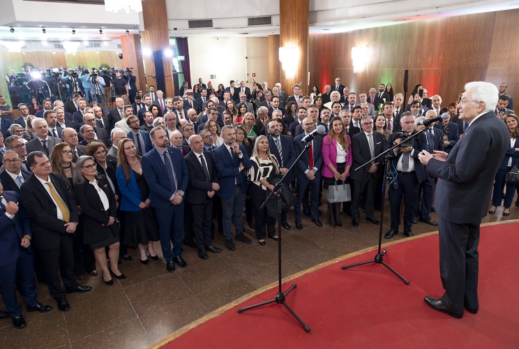 San Paolo- Il Presidente della Repubblica Sergio Mattarella durante l'incontro  con la collettività italiana