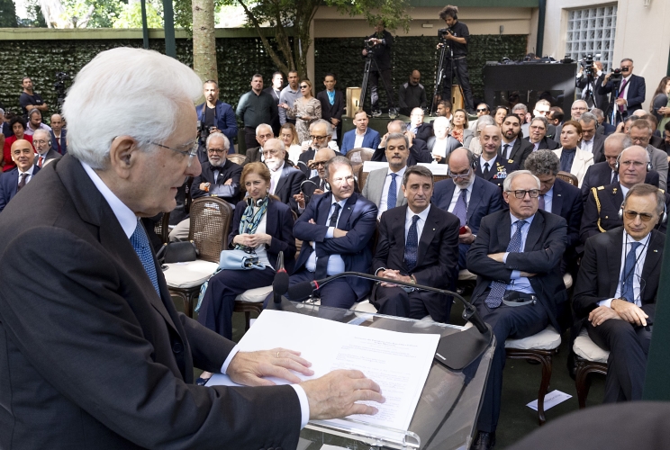 Il Presidente della Repubblica Sergio Mattarella durante l'intervento al CEBRI.
