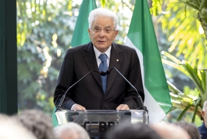 Il Presidente della Repubblica Sergio Mattarella durante l'intervento al CEBRI.
