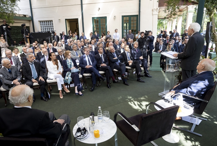 Il Presidente della Repubblica Sergio Mattarella durante l'intervento al CEBRI.