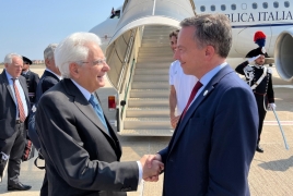 Roma - Il Presidente della Repubblica Sergio Mattarella  in partenza per Parigi saluta l'Ambasciatore francese a Roma Martin Briens