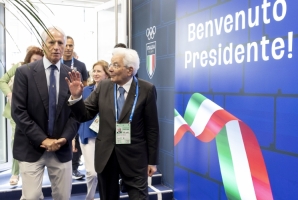 Parigi - Il Presidente della Repubblica Sergio Mattarella in occasione della visita al Villaggio Olimpico e dell'incontro con la delegazione italiana,  oggi 25 luglio 2024.
