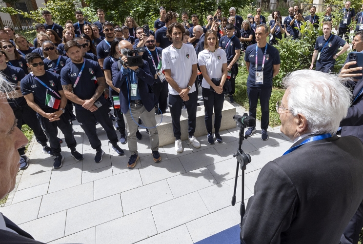 Parigi - Il Presidente della Repubblica Sergio Mattarella in occasione della visita al Villaggio Olimpico e dell'incontro con la delegazione italiana,  oggi 25 luglio 2024.
