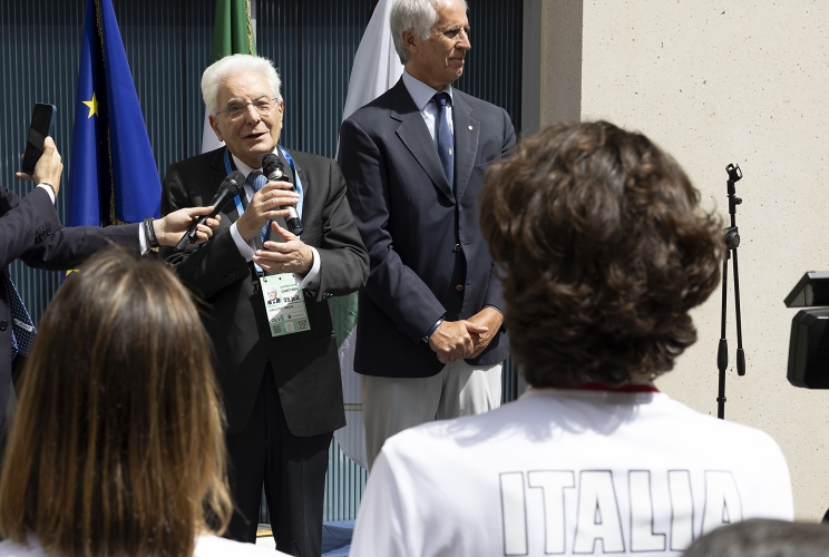 Parigi - Il Presidente della Repubblica Sergio Mattarella in occasione della visita al Villaggio Olimpico e dell'incontro con la delegazione italiana,  oggi 25 luglio 2024.
