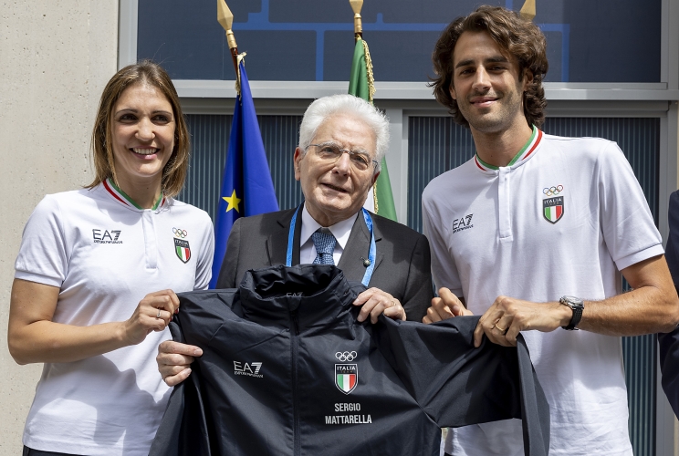 Parigi - Il Presidente della Repubblica Sergio Mattarella in occasione della visita al Villaggio Olimpico e dell'incontro con la delegazione italiana,  oggi 25 luglio 2024.
