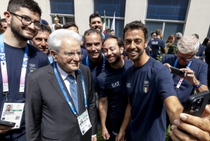 Parigi - Il Presidente della Repubblica Sergio Mattarella in occasione della visita al Villaggio Olimpico e dell'incontro con la delegazione italiana,  oggi 25 luglio 2024.
