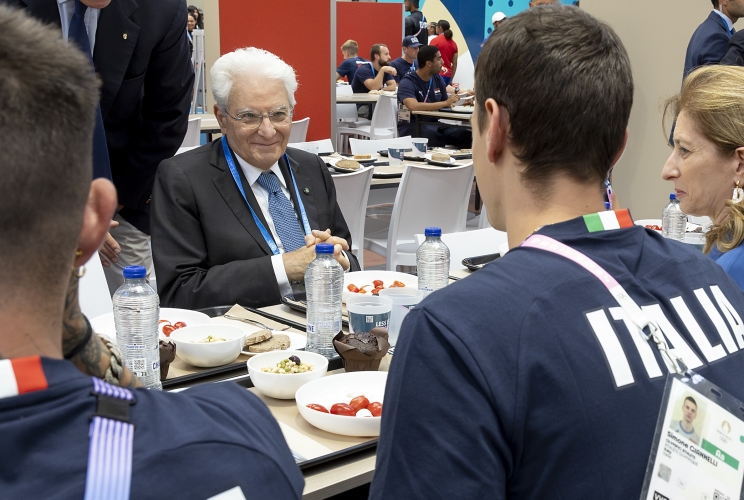 Parigi - Il Presidente della Repubblica Sergio Mattarella in occasione della visita al Villaggio Olimpico e dell'incontro con la delegazione italiana,  oggi 25 luglio 2024.
