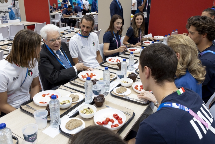 Parigi - Il Presidente della Repubblica Sergio Mattarella in occasione della visita al Villaggio Olimpico e dell'incontro con la delegazione italiana,  oggi 25 luglio 2024.
