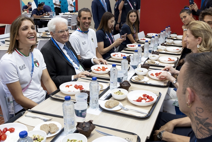 Parigi - Il Presidente della Repubblica Sergio Mattarella in occasione della visita al Villaggio Olimpico e dell'incontro con la delegazione italiana,  oggi 25 luglio 2024.
