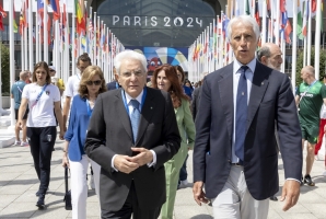 Parigi - Il Presidente della Repubblica Sergio Mattarella in occasione della visita al Villaggio Olimpico e dell'incontro con la delegazione italiana,  oggi 25 luglio 2024.
