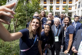 Parigi - Il Presidente della Repubblica Sergio Mattarella in occasione della visita al Villaggio Olimpico e dell'incontro con la delegazione italiana,  oggi 25 luglio 2024.(Foto Ufficio Stampa per la Stampa e la Comunicazione della Presidenza della Repubblica)