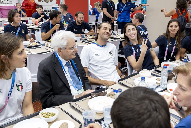 Parigi - Il Presidente della Repubblica Sergio Mattarella in occasione della visita al Villaggio Olimpico e dell'incontro con la delegazione italiana,  oggi 25 luglio 2024.

