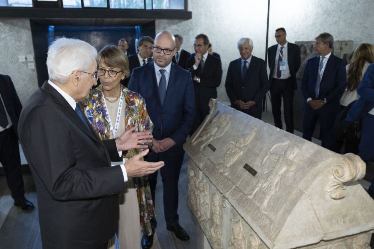 Il Presidente della Repubblica Sergio Mattarella al Museo di Castelvecchio, in occasione della cerimonia di apertura della XXII riunione dei Presidenti delle Camere Basse dei Paesi membri del G7
