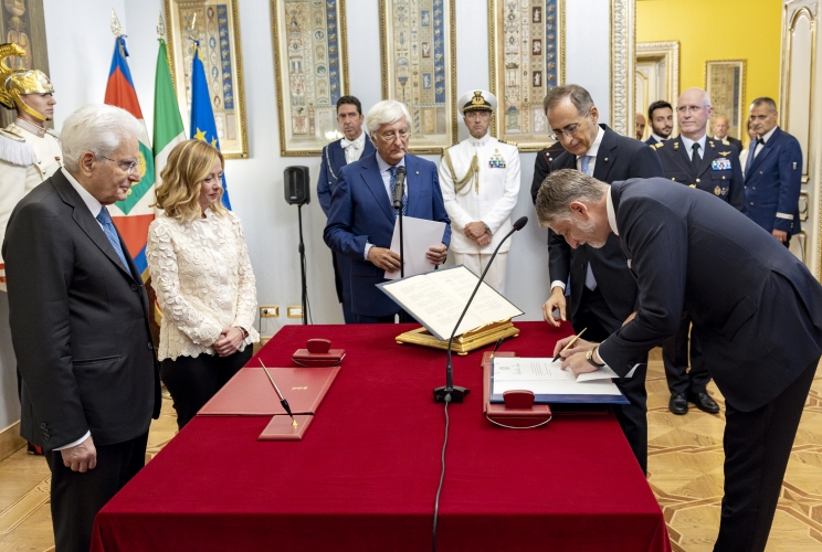 Il Presidente Sergio Mattarella in occasione della cerimonia di giuramento del Ministro della Cultura Alessandro Giuli