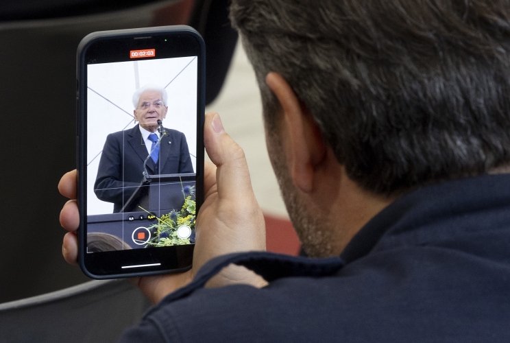  Il Presidente della Repubblica Sergio Mattarella  in occasione dell'intervento a margine della visita alla mostra d'arte "Il Coraggio"