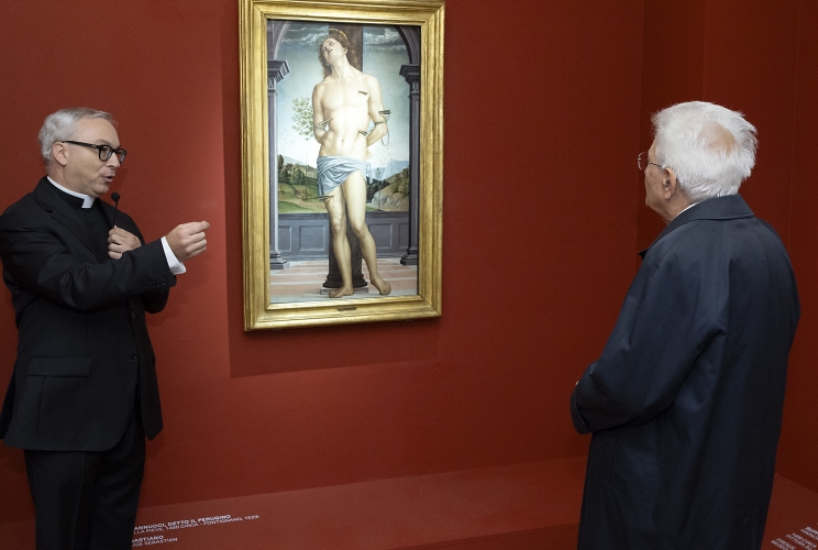 Il Presidente della Repubblica Sergio Mattarella  in occasione della visita alla mostra d'arte "Il Coraggio"