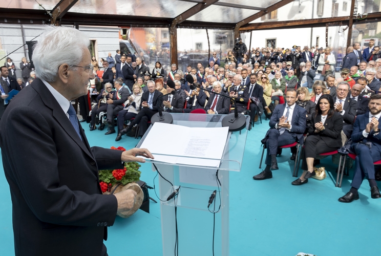 Il Presidente della Repubblica Sergio Mattarella  in occasione della cerimonia commemorativa dell'80° anniversario della zona libera della Carnia e dell'Alto Friuli