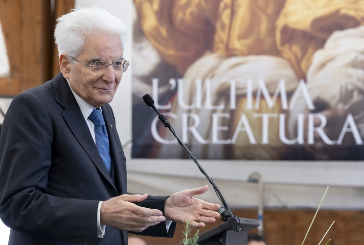 Il Presidente della Repubblica Sergio Mattarella  in occasione dell'intervento a margine della visita alla mostra d'arte "Il Coraggio"