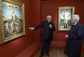 Il Presidente della Repubblica Sergio Mattarella  in occasione della visita alla mostra d'arte "Il Coraggio"