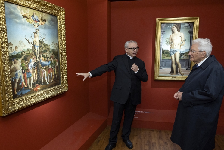 Il Presidente della Repubblica Sergio Mattarella  in occasione della visita alla mostra d'arte "Il Coraggio"