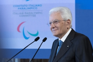 Il Presidente della Repubblica Sergio Mattarella in occasione della cerimonia di restituzione della Bandiera da parte degli atleti italiani di ritorno dai Giochi Olimpici e Paralimpici di Parigi 2024
