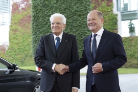 Il Presidente della Repubblica, Sergio Mattarella, con Olaf Scholz, Cancelliere federale, in occasione della visita di Stato nella Repubblica Federale di Germania.
