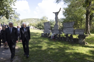 Il Presidente della Repubblica Sergio Mattarella con Frank-Walter Steinmeier, Presidente della Repubblica Federale di Germania, in occasione delle celebrazioni per l’80° anniversario degli eccidi di Monte Sole
