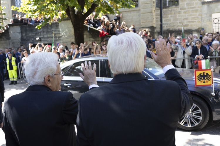 Il Presidente della Repubblica Sergio Mattarella con Frank-Walter Steinmeier, Presidente della Repubblica Federale di Germania, in occasione delle celebrazioni per l’80° anniversario degli eccidi di Monte Sole
