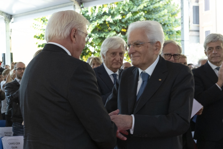 Il Presidente della Repubblica Sergio Mattarella con Frank-Walter Steinmeier, Presidente della Repubblica Federale di Germania, a Marzabotto in occasione delle celebrazioni per l’80° anniversario degli eccidi di Monte Sole
