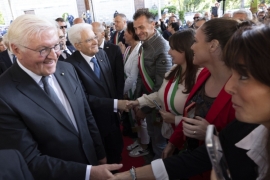 Il Presidente della Repubblica Sergio Mattarella con Frank-Walter Steinmeier, Presidente della Repubblica Federale di Germania, a Marzabotto in occasione delle celebrazioni per l’80° anniversario degli eccidi di Monte Sole