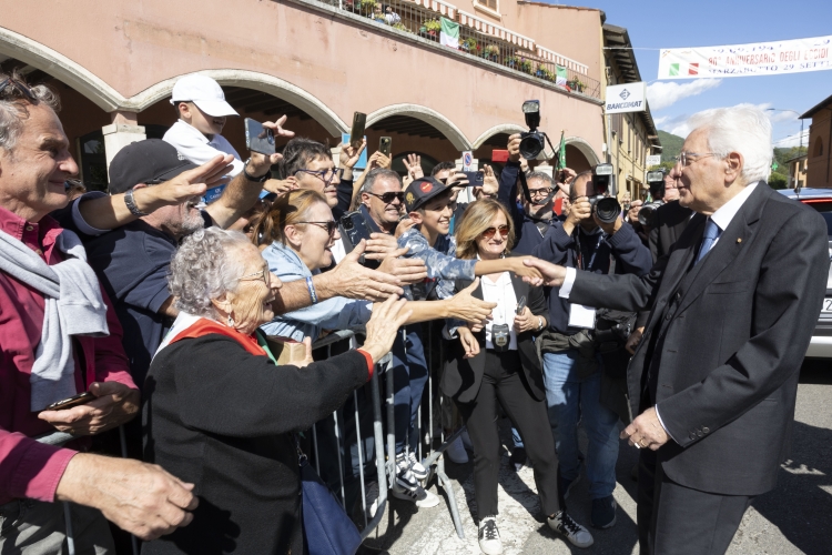 Il Presidente della Repubblica Sergio Mattarella a Marzabotto, in occasione delle celebrazioni per l’80° anniversario degli eccidi di Monte Sole