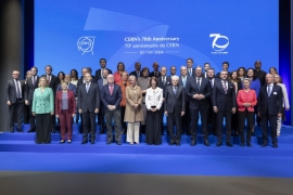 Il Presidente della Repubblica, Sergio Mattarella, al Globe of Science and Innovation presso il Centro Europeo per la Ricerca Nucleare (CERN), con Fabiola Gianotti, Direttrice Generale.