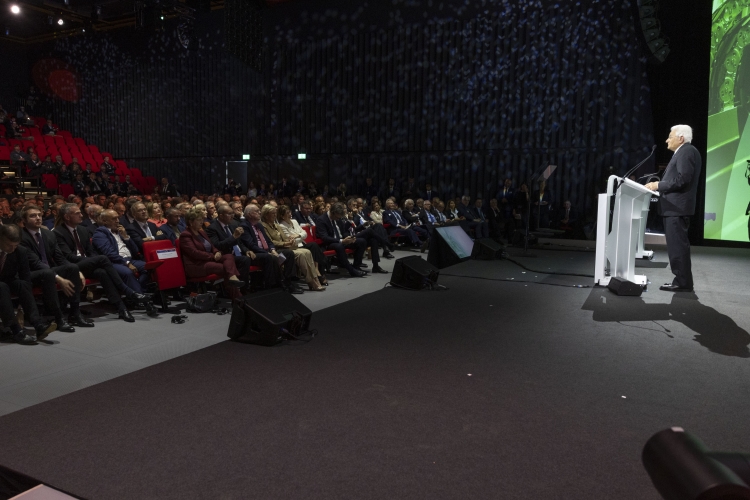 Il Presidente della Repubblica Sergio Mattarella all’Auditorium del Science Gateway, per la celebrazione dei 70 anni del CERN. 
