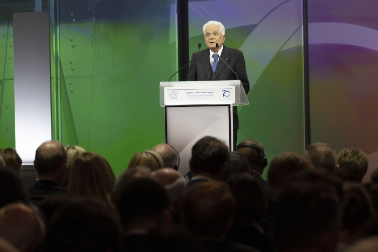 Il Presidente della Repubblica Sergio Mattarella all’Auditorium del Science Gateway, per la celebrazione dei 70 anni del CERN.
