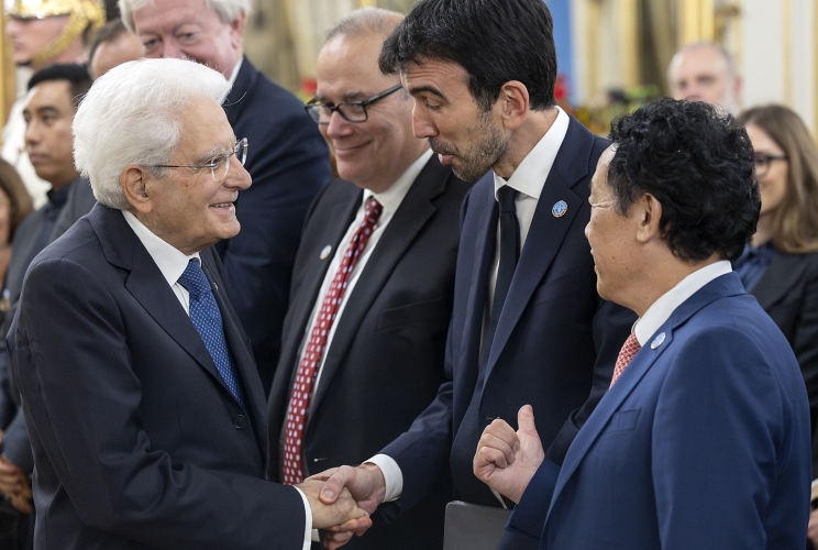 Il Presidente Sergio Mattarella con Qu Dongyu, Direttore generale della FAO, e Maurizio Martina, vice-direttore generale della FAO