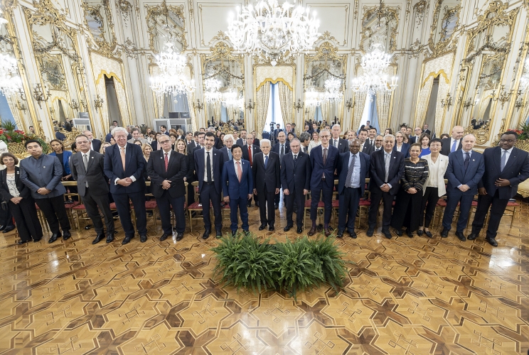 Il Presidente Sergio Mattarella al termine dell'incontro con Qu Dongyu, Direttore generale della FAO, unitamente ad una delegazione
