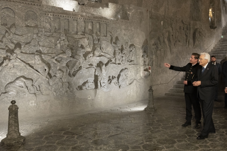 Il Presidente della Repubblica Sergio Mattarella nelle Miniere di sale di Wieliczka
