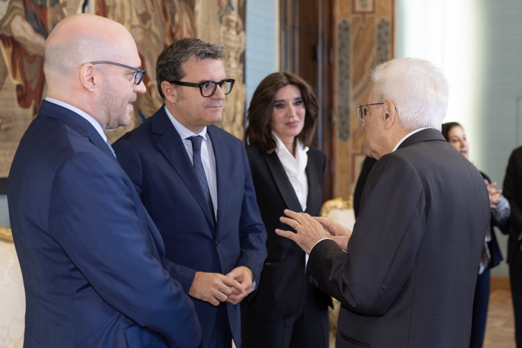 Il Presidente della Repubblica Sergio Mattarella con Lorenzo Fontana, Presidente della Camera dei deputati, Gian Marco Centinaio, Vice Presidente del Senato della Repubblica e con Anna Maria Bernini, Ministro dell’Università e della Ricerca, Rappresentante di Governo   
