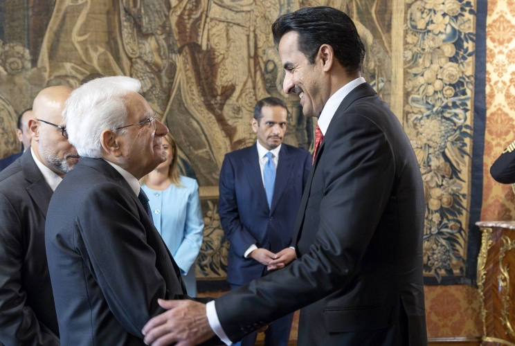 Il Presidente Sergio Mattarella con S.A. Sheikh Tamim bin Hamad Al-Thani, Emiro dello Stato del Qatar in occasione della cerimonia di congedo