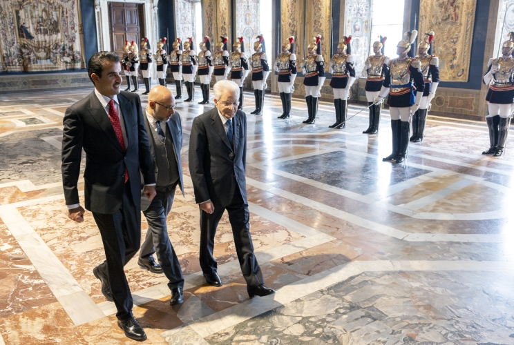Il Presidente Sergio Mattarella con S.A. Sheikh Tamim bin Hamad Al-Thani, Emiro dello Stato del Qatar in occasione della cerimonia di congedo