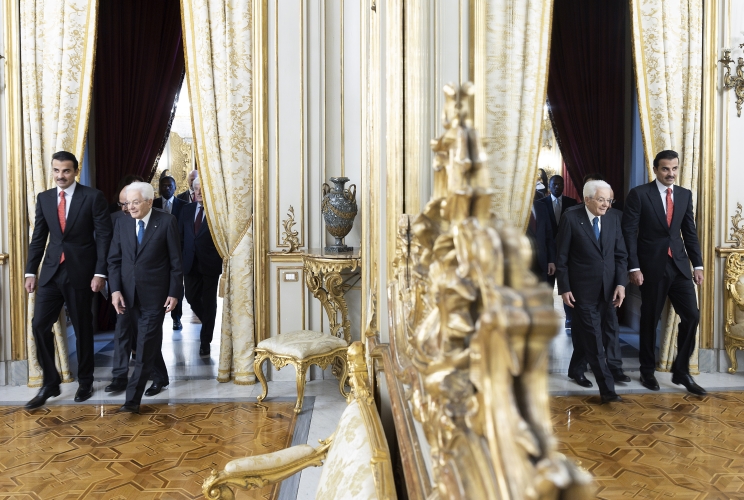 Il Presidente Sergio Mattarella con S.A. Sheikh Tamim bin Hamad Al-Thani, Emiro dello Stato del Qatar in occasione della cerimonia di congedo
