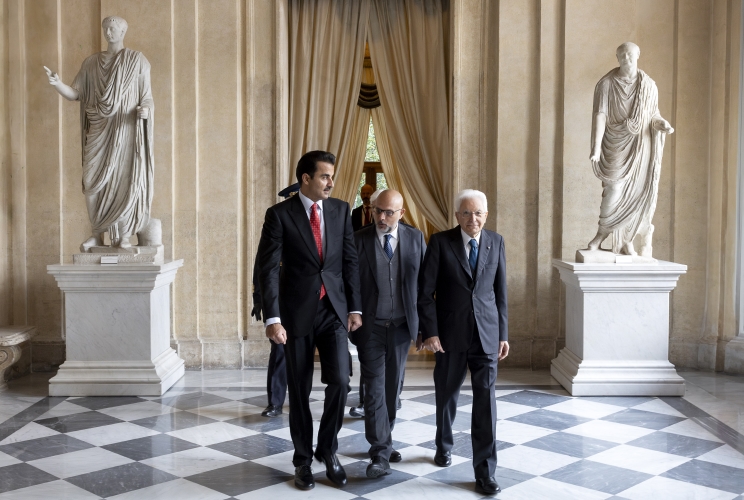 Il Presidente Sergio Mattarella con S.A. Sheikh Tamim bin Hamad Al-Thani, Emiro dello Stato del Qatar in occasione della cerimonia di congedo