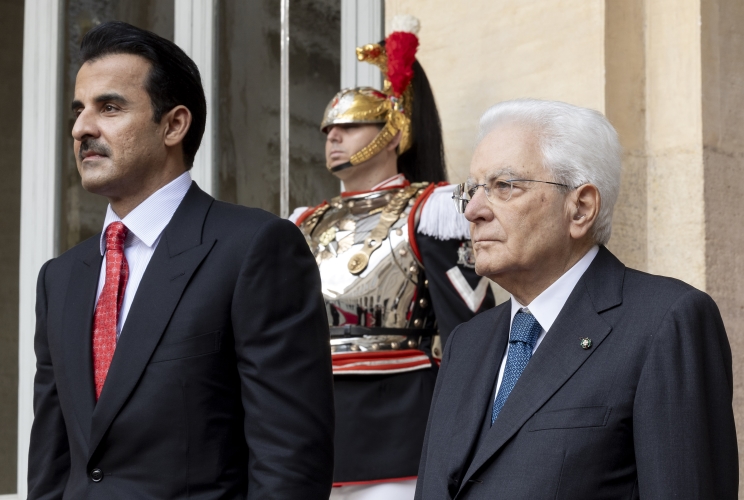 Il Presidente Sergio Mattarella con S.A. Sheikh Tamim bin Hamad Al-Thani, Emiro dello Stato del Qatar in occasione della cerimonia di congedo