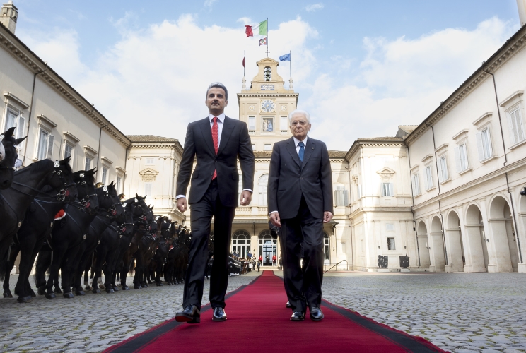 Il Presidente Sergio Mattarella con S.A. Sheikh Tamim bin Hamad Al-Thani, Emiro dello Stato del Qatar in occasione della cerimonia di congedo