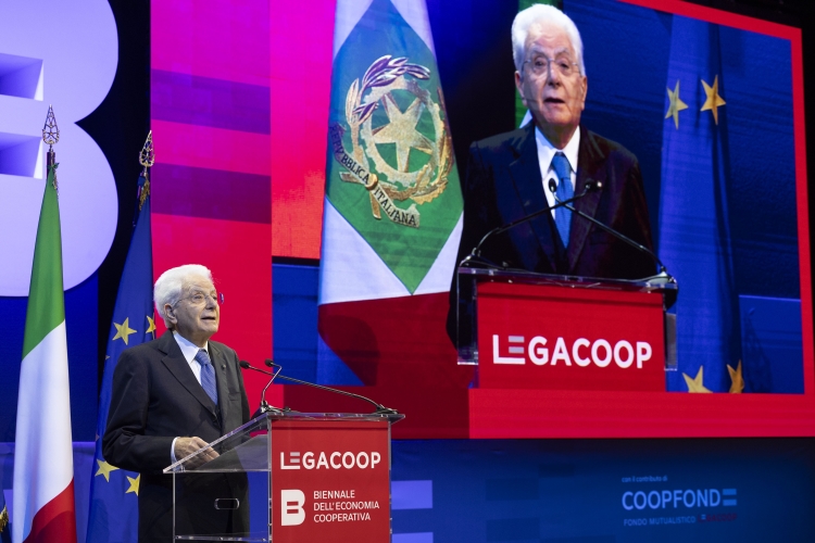 Il Presidente della Repubblica Sergio Mattarella in occasione della cerimonia di inaugurazione della Biennale dell’Economia Cooperativa 
