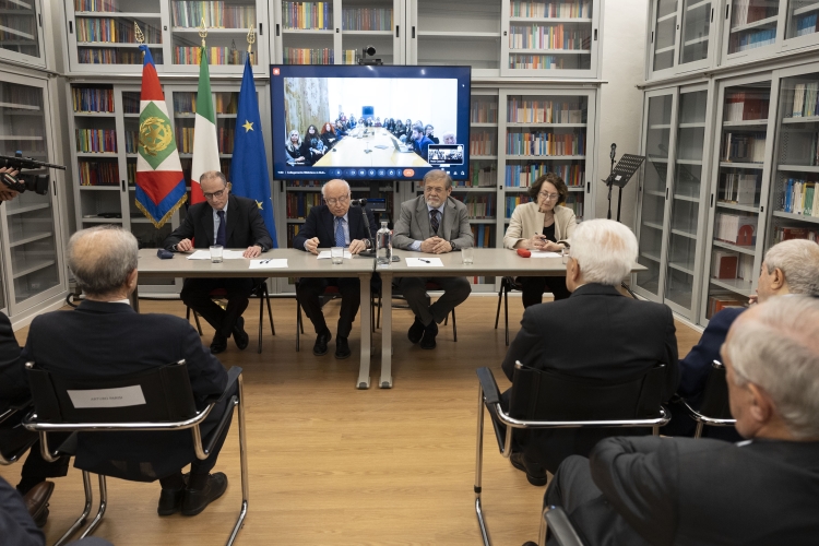 Il Presidente della Repubblica Sergio Mattarella nella sede della Società editrice “Il Mulino”, in occasione del 70° anniversario di Fondazione della Società editrice 
