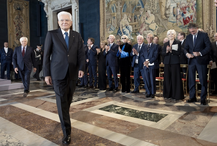 Il Presidente Sergio Mattarella in occasione della cerimonia di consegna delle insegne di Cavaliere dell’Ordine “Al Merito del Lavoro” ai Cavalieri del Lavoro nominati il 2 giugno 2024