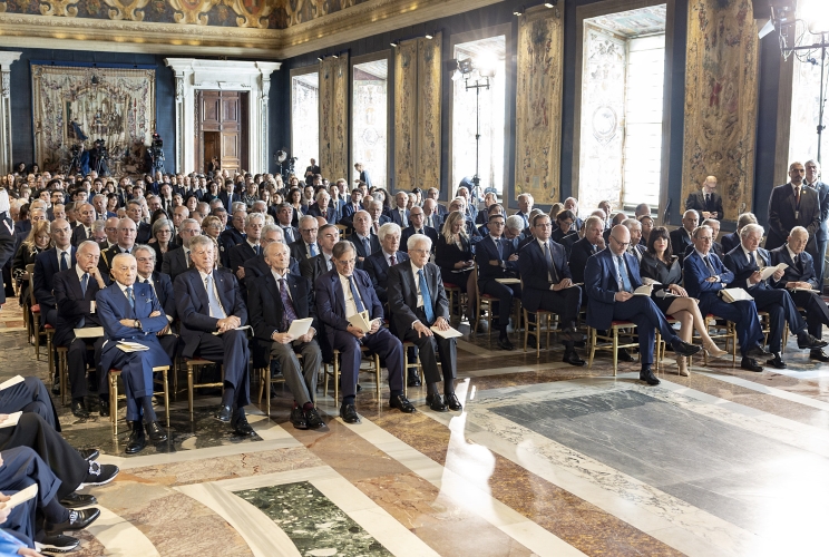 Il Presidente Sergio Mattarella in occasione della cerimonia di consegna delle insegne di Cavaliere dell’Ordine “Al Merito del Lavoro” ai Cavalieri del Lavoro nominati il 2 giugno 2024