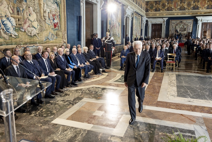 Il Presidente Sergio Mattarella in occasione della cerimonia di consegna delle insegne di Cavaliere dell’Ordine “Al Merito del Lavoro” ai Cavalieri del Lavoro nominati il 2 giugno 2024