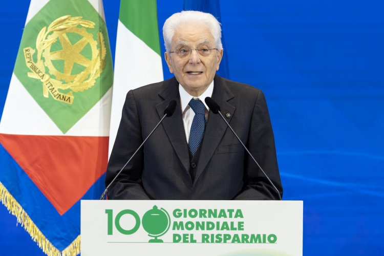 Il Presidente della Repubblica Sergio Mattarella in occasione dell'intervento alla cerimonia della 100^ Giornata Mondiale del Risparmio
